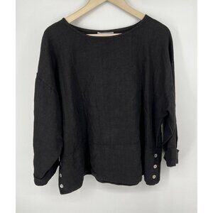 Bryn Walker Black Linen Size Large Button Detail Lagenlook Minimalist Boxy Fit